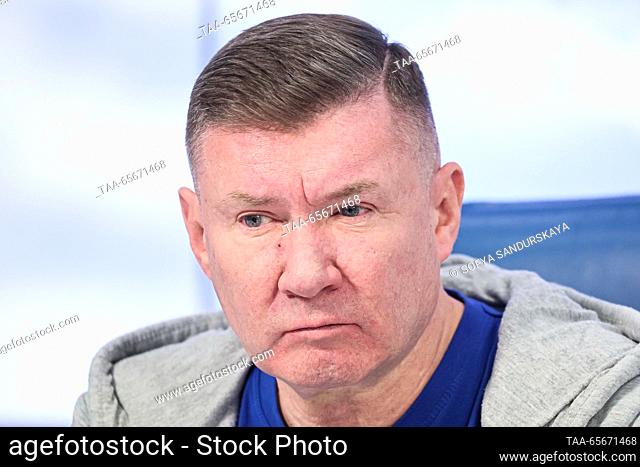RUSSIA, MOSCOW - DECEMBER 12, 2023: The head of the expedition, Clean Arctic Project leader Andrei Nagibin is seen during a press conference to discuss the...