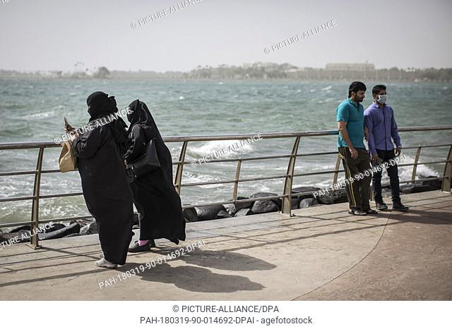 A picture made available on 18 April 2018 shows Saudi Arabian women taking a souvenir picture at the corniche in Jeddah, Saudi Arabia, 12 February 2018
