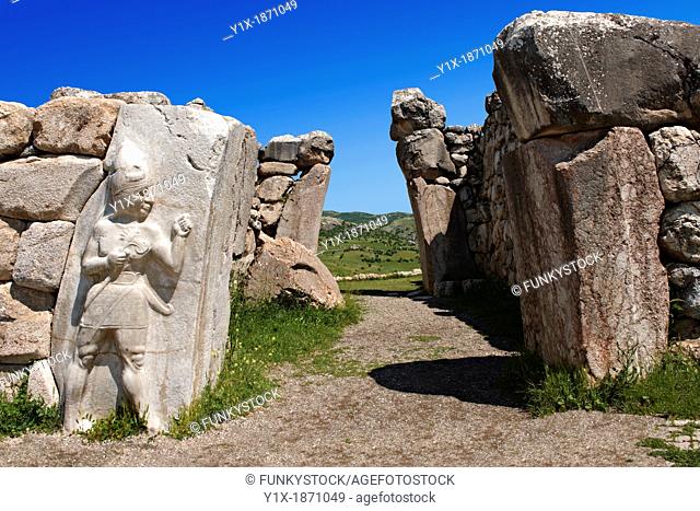 Photo of the Hittite releif sculpture on the Kings gate to the Hittite capital Hattusa