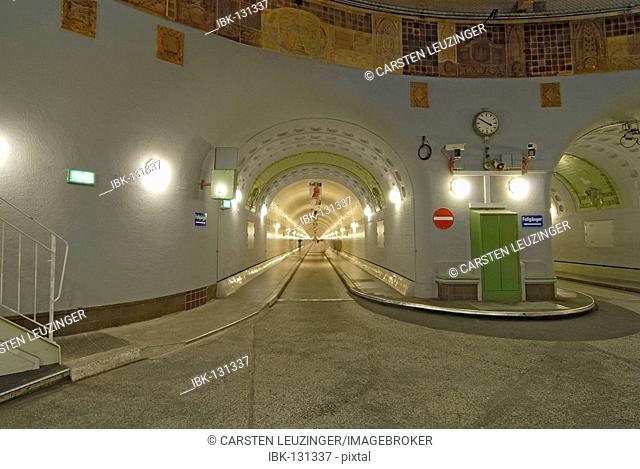 View into old Elbtunnel at Hamburg Harbour, Hamburg, Germany
