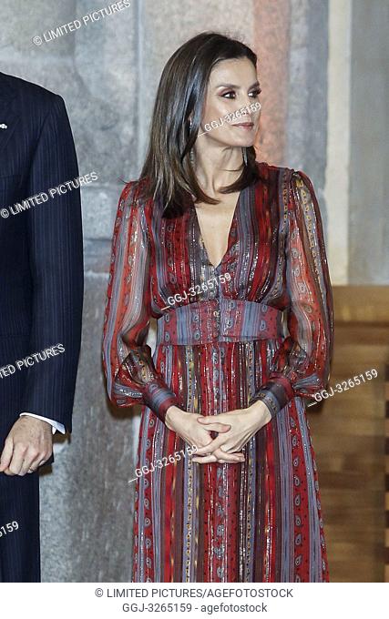 King Felipe VI of Spain, Queen Letizia of Spain attends the Delivery of the National Culture Awards 2017 at The Prado Museum on March 19, 2019 in Madrid, Spain