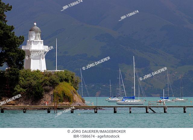 Akaroa lighthouse near Akaroa, Banks Peninsula, Canterbury region, South Island, New Zealand