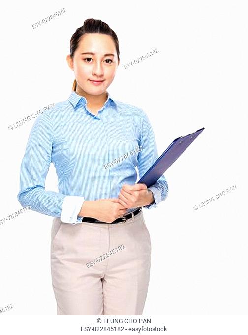 Indonesian businesswoman with clipboard