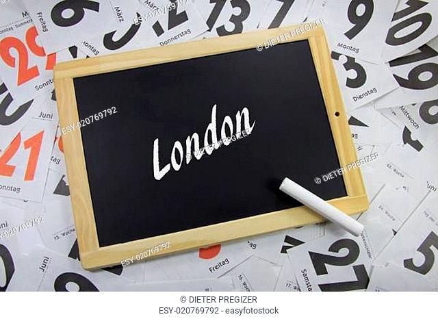 London auf eine Tafel geschrieben