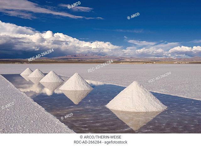 Salt cones, salt lake Salar de Uyuni, Potosi, Bolivia / salt extraction, saline