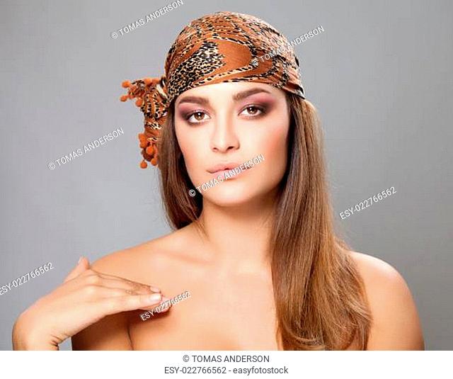 Caucasian beauty wearing a headscarf