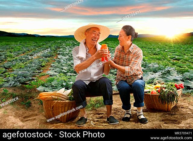 Peasant couple sitting in on-farm water