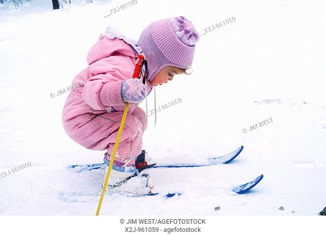 Charlevoix, Michigan - Mariel West, not quite 2, tries cross-country skiing  MR