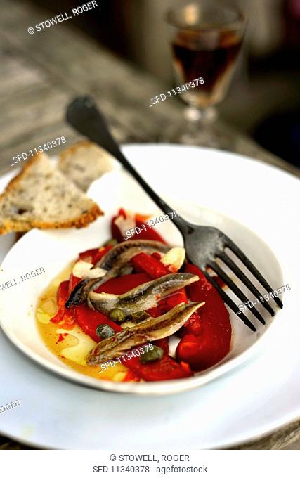 Pickled peppers with anchovies and capers