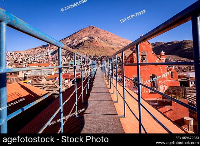 View of Cerro Rico mountain from San Lorenzo Church in Potosi, Bolivia