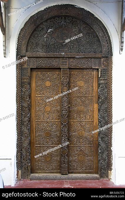Carved wooden door, Old Town, Mombasa, Kenya, Africa