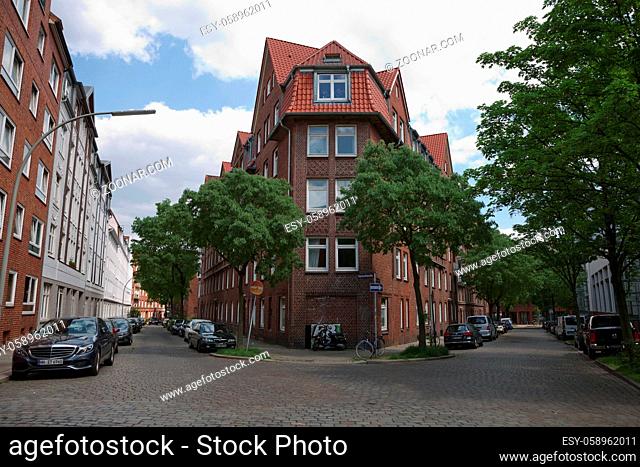 Hamburg, Germany - May 22, 2017: Residential building close to Hafen City in Hamburg, Germany