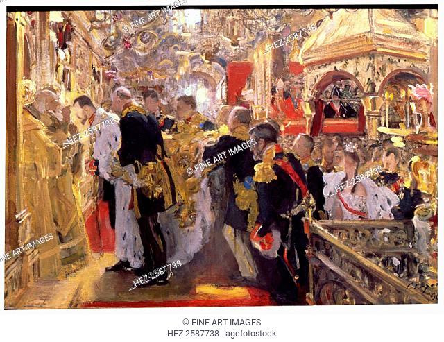 'The Coronation of Emperor Nicholas II in the Assumption Cathedral', 1896. Nicholas (1868-1918) came to the throne after the death of his father, Alexander III