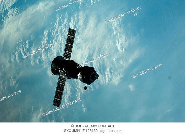 The Soyuz TMA-22 spacecraft departs from the International Space Station and heads toward a landing in a remote area outside of the town of Arkalyk, Kazakhstan