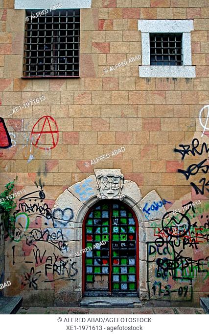 graffiti, door, Can Rafart, Vilassar de Dalt, Catalonia, Spain