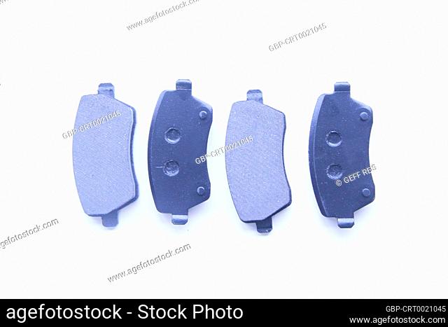Two pairs brake pads disk isolated white background, São Paulo, Brazil