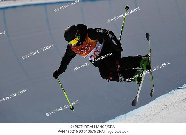 Janina Kuzma from New Zealand jumping during freestyle skiing halfpipe training in the Bokwang Snow Phoenix Park in Pyeongchang, South Korea 16 February 2018