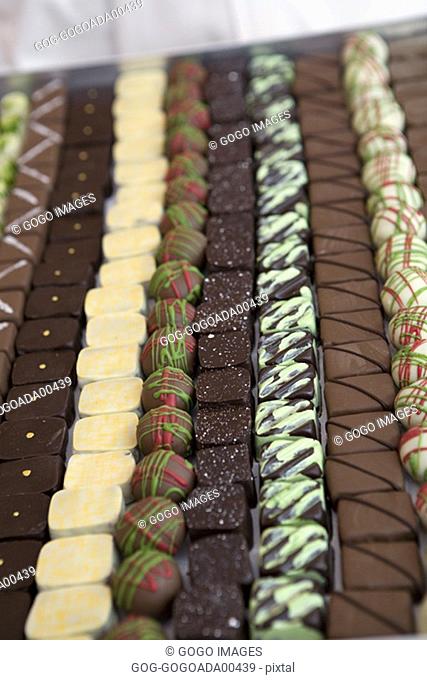 Rows of chocolates for sale