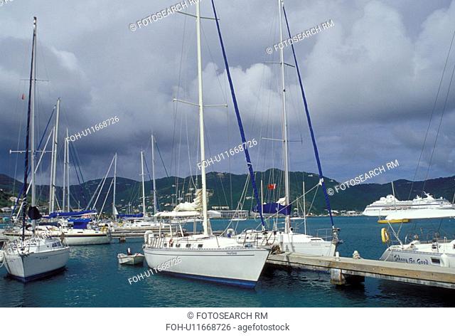 marina, Caribbean, Tortola, British Virgin Islands, Road Town, BVI, Boats docked at a yacht club on the Caribbean Sea on the island of Tortola