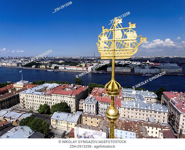 Architectural and historical monument ""Admiralty headquarters"" from a bird's eye view. Saint Petersburg. Russia