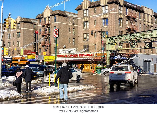 Retail and activities at Dyckman Street and Nagle Avene in the Washington Heights-Inwood neighborhoods of New York