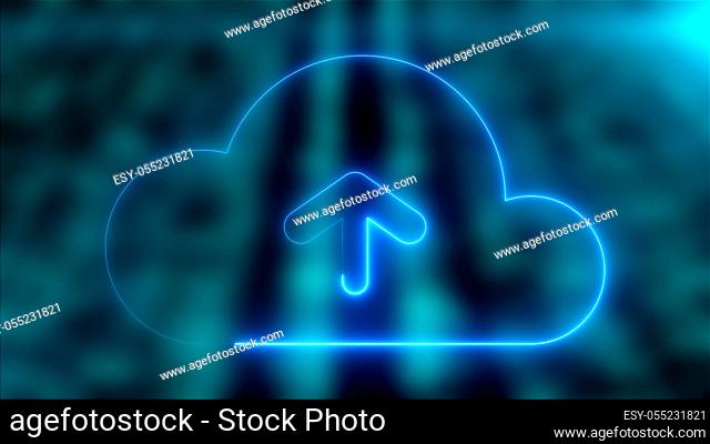 3d rendering technology and internet animation icons. Computer generation neon SEO icon on blurry background