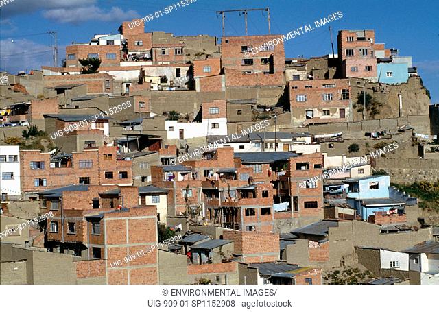 BOLIVIA - LA PAZ. Over-crowded housing. La Paz is one of the fastest growing cities in the worls. 80 of homes are without piped water or basic services