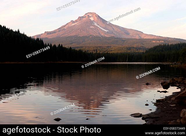 Some snow still remains on the high elevation of Mt Hood seen here from Trillium Lake