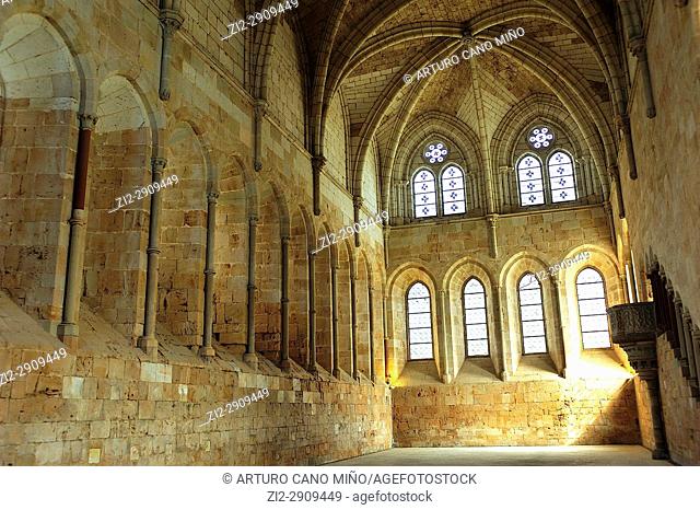 The Cistercian Monastery, XIIth-XVIth centuries. The Romanesque and Gothic refectory, XIIth century. Santa Maria de Huerta, Soria province, Spain