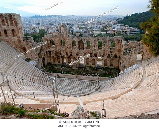 The Odeon of Herodes Atticus is a stone theatre structure located on the south slope of the Acropolis of Athens. It was built in 161 AD by the Athenian magnate...