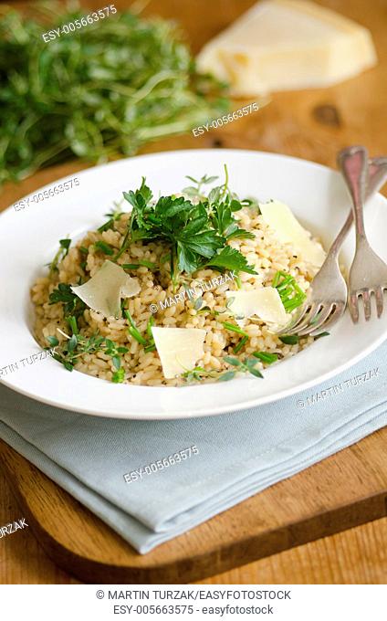 Risotto with shaved Parmesan, parsley, chives and thyme