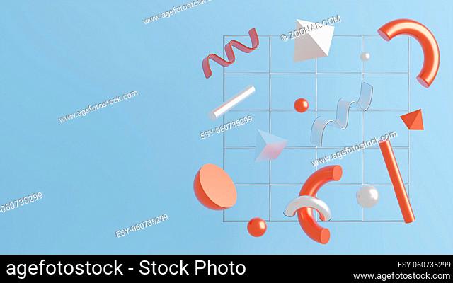Abstract 3D illustration of floating geometrical objects