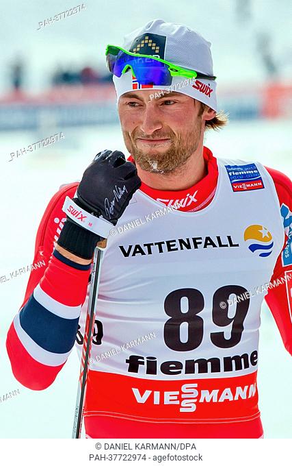 Petter Northug of Norway reacts after the cross country men 15 km free individual at the Nordic Skiing World Championships in Val di Fiemme, Italy