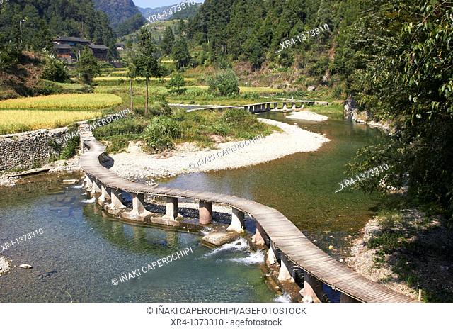 Bridge on the River Bala, Bala River Valley, Langde, Guizhou, China
