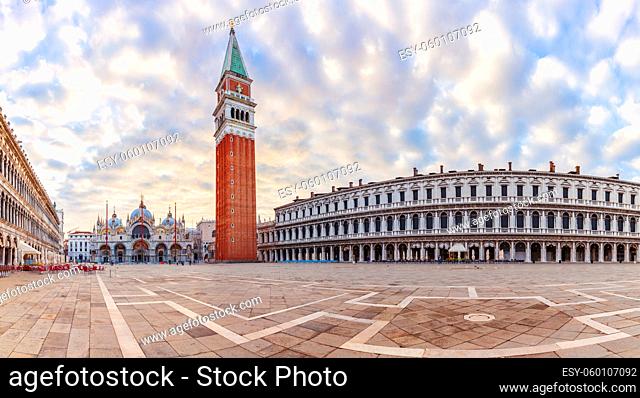 San Marco Square with Basilica of Saint Mark at sunset, Venice, Italy