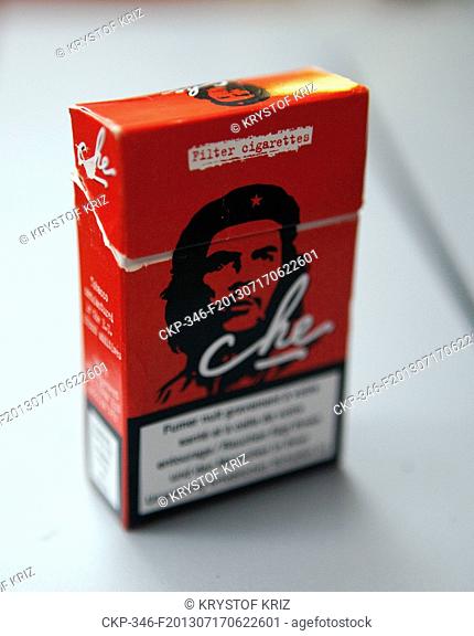 Box of filter cigarettes Che, Che Guevarra pictured in Prague, Czech Republic on July 16, 2013. Cigarettes Che were bought in the tobacco shop at the building...