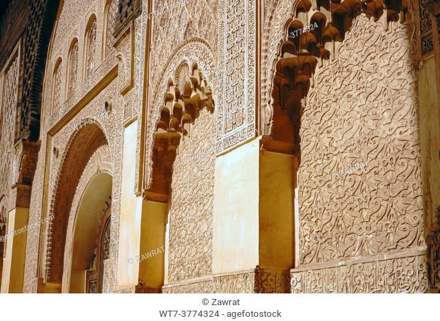 The wall, stucco, andalusian style, arabic inscriptions
