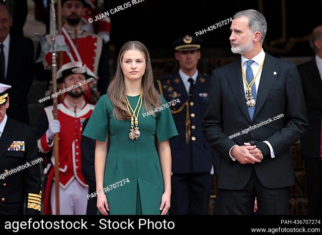Madrid, España; 29.11.2023.- Rey, acompañado por la reina Letizia y la princesa de Asturias, abre la XV legislatura de España con un discurso en el Congreso de...