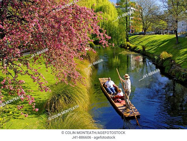Punting on the Avon River in spring Christchurch New Zealand