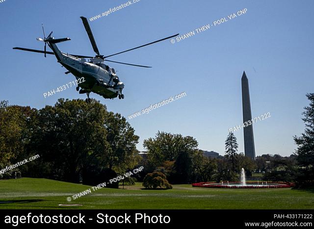 Marine One, with United States President Joe Biden aboard, lifts off the South Lawn of the White House in Washington, DC, USA, 03 November 2023