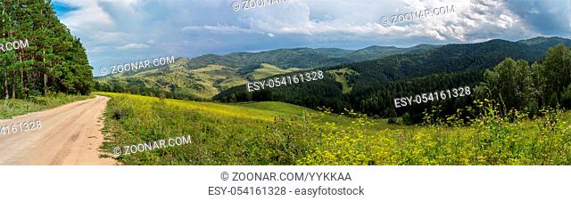 Beautiful summer panorama of the road in the Altai Mountains
