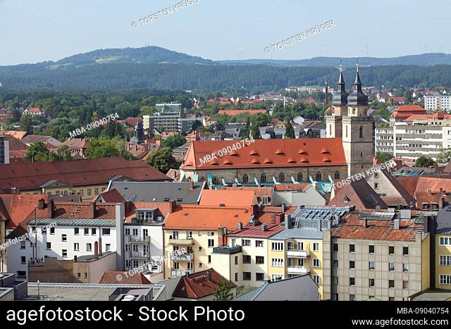 City overview with city church, view from the city hall, Bayreuth, Upper Franconia, Franconia, Bavaria, Germany, Europe