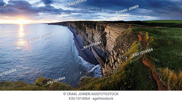 The cliffs of Nash Point on the Glamorgan Heritage Coast in South Wales at sunset