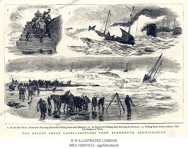 Scenes from the fishing boat disasters at Burnmouth and Eyemouth, where a large number of deep-sea fishing boats were caught in a violent gale