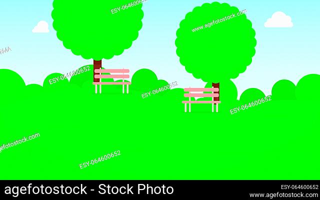 Panorama view of green meadow with blue sky