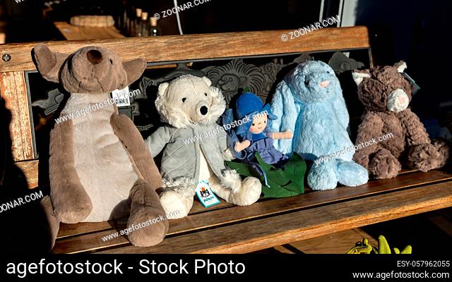 EAST GRINSTEAD, WEST SUSSEX, UK - JANUARY 25 : Fluffy toys for sale in East Grinstead West Sussex on January 25, 2021