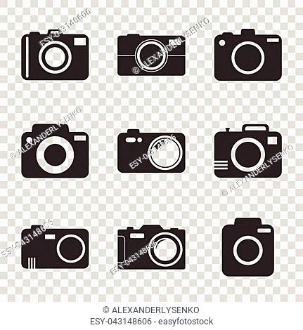 Camera icon set on isolated background. Vector illustration in flat style with photography icons