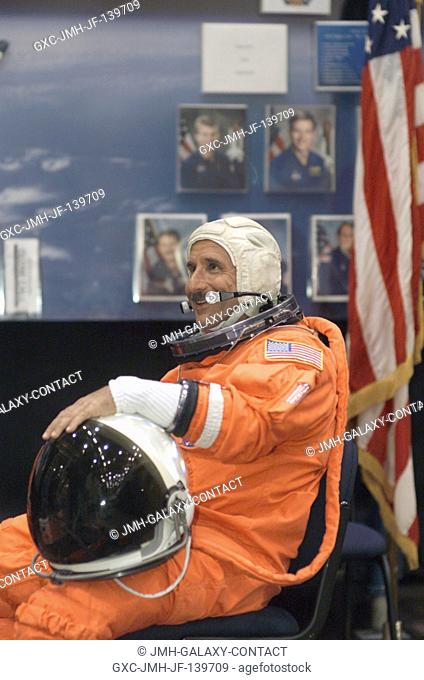 Astronaut Charles J. Camarda, STS-114 mission specialist, attired in a training version of the shuttle launch and entry suit