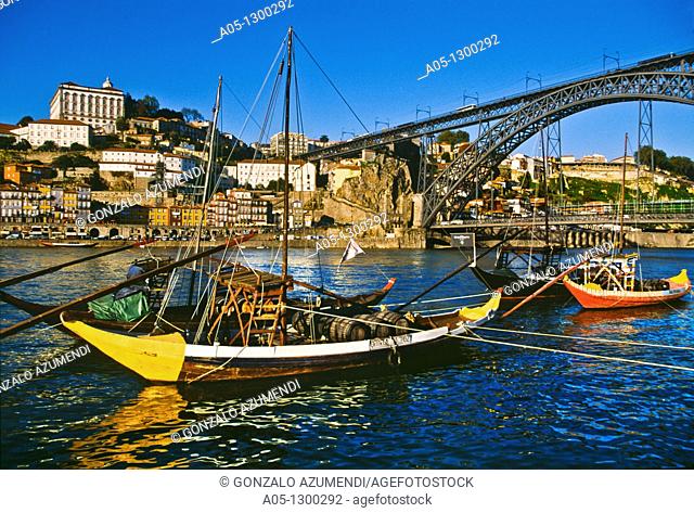 City view and D  Luis I Bridge over Duero river. Porto. Portugal