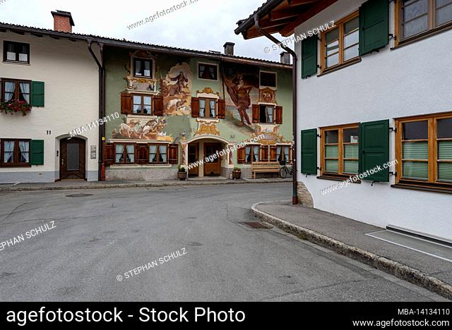 historic buildings in the old town of mittenwald, upper bavaria, bavaria, germany